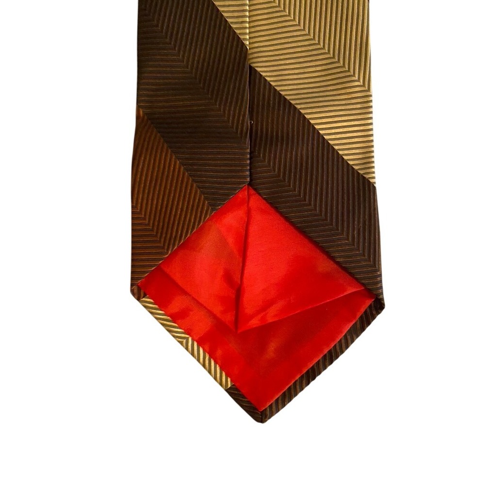 Gentry Beau Brummell Grodins California Brown Gold Chevron Stripe Silk Tie
